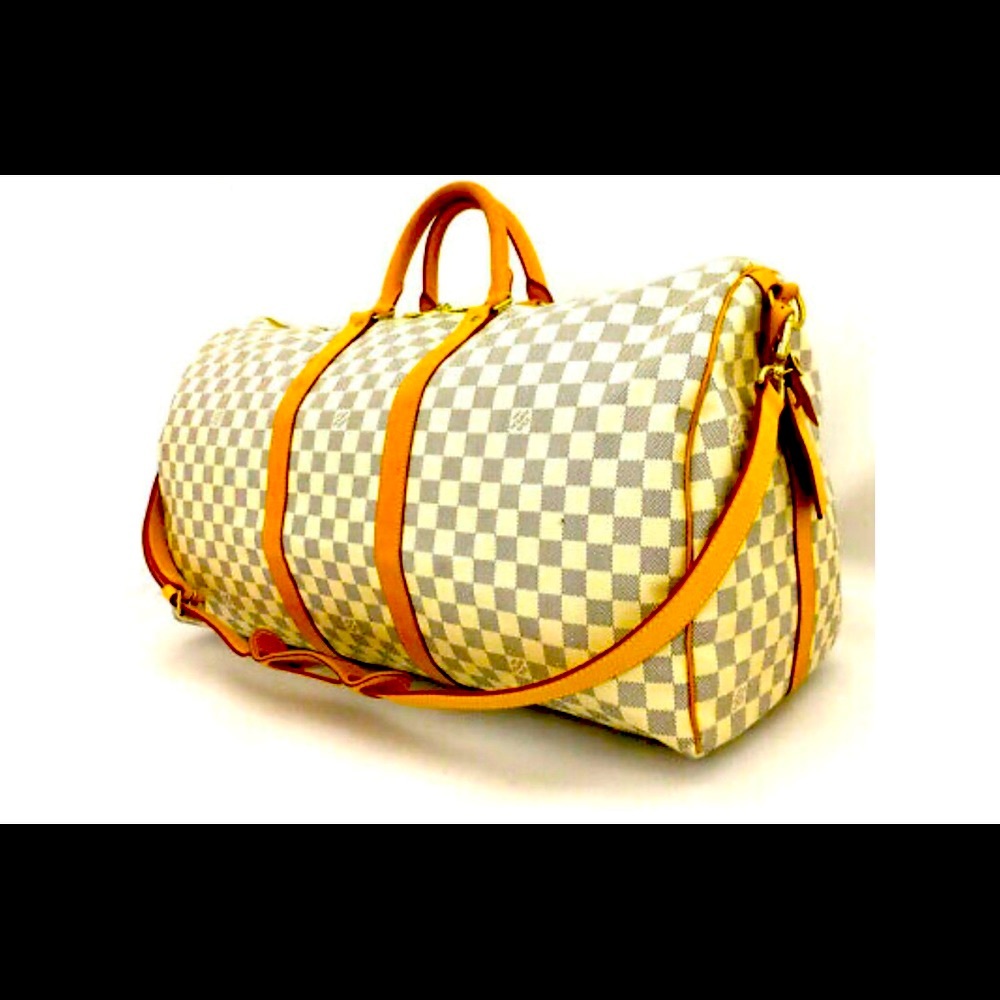 Louis Vuitton Damier Azur Keepall Bandouliere 55 Boston Travel Hand Bag,